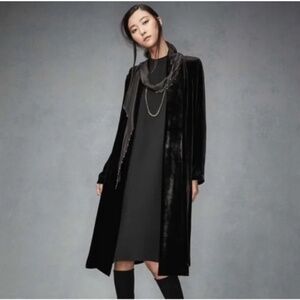 Eileen Fisher Velvet Silk-Lined Long Kimono Jacket Black Size Small Whimsigoth
